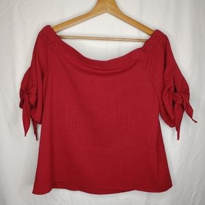 Olivia Grey off shoulder tie sleeeve blouse